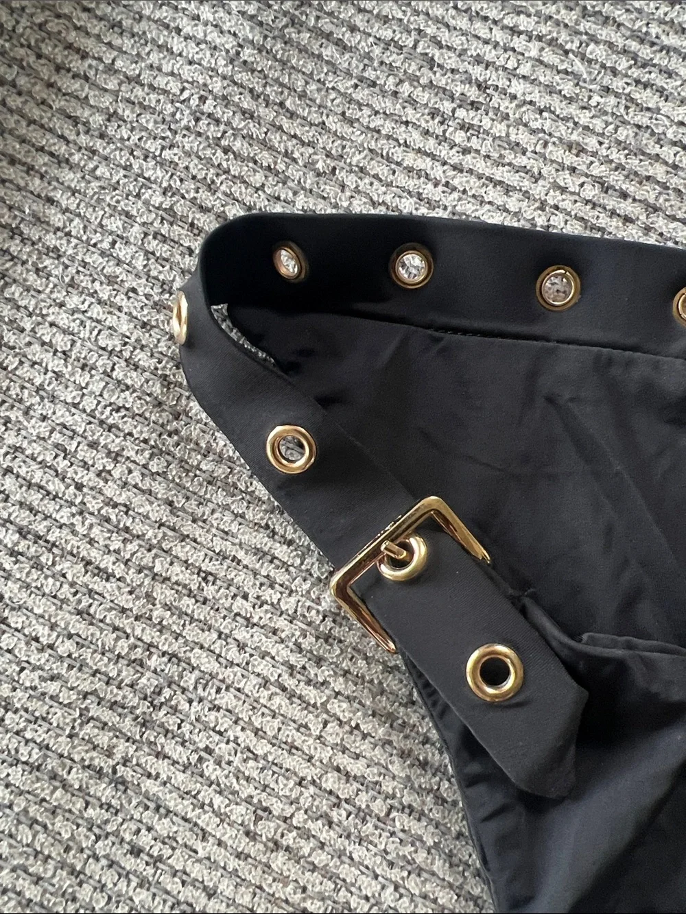 Meshki Black Bikini Bottom with Gold Eyelet Belt